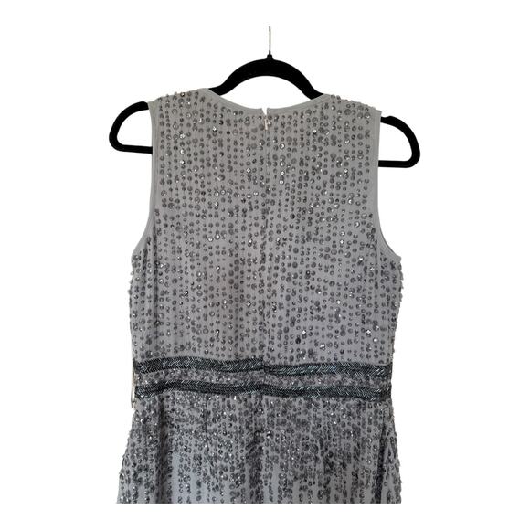 Mac Duggal 10509 Sequin Cocktail Sheath Dress Round Neck Sleeveless Platinum - Picture 7 of 16